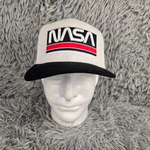 NASA Snapback Hat Unisex Adjustable White Black 1981 Space Mission Flat Brim Cap